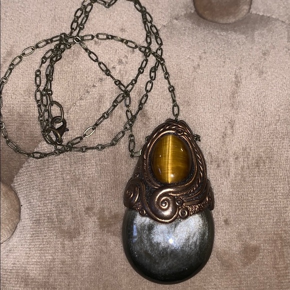 Gorgeous obsidian and tiger eye necklace - Picture 3 of 5